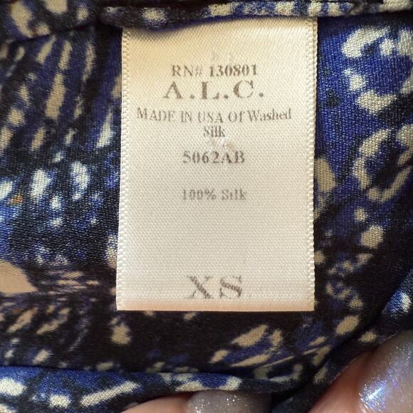 A.L.C. Blue and Black Printed Silk Button front Drop Hem Swing Dress Extra Small - Picture 7 of 10
